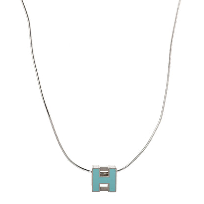 Hermes Lacquered Cage d'H Pendant Necklace Bleu Atoll 1 of 3
