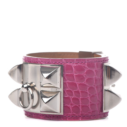 Hermes Shiny Alligator Collier De Chien CDC Bracelet S Rose Scheherazade 1 of 6