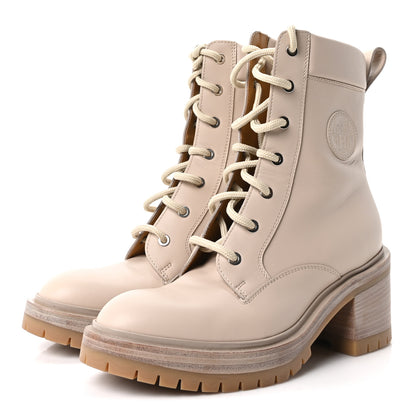 Hermes Calfskin Bridge Ankle Boots 37.5 Beige Grege 4 of 9