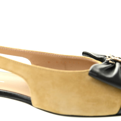 Chanel Suede Calfskin Lambskin Crystal Bow CC Ballerina Flats 36.5 Beige Black 8 of 9