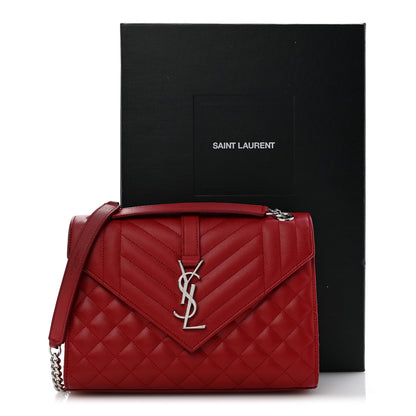 Saint Laurent Grain De Poudre Textured Mixed Matelasse Triquilt Medium Monogram Satchel New Red 14 of 14