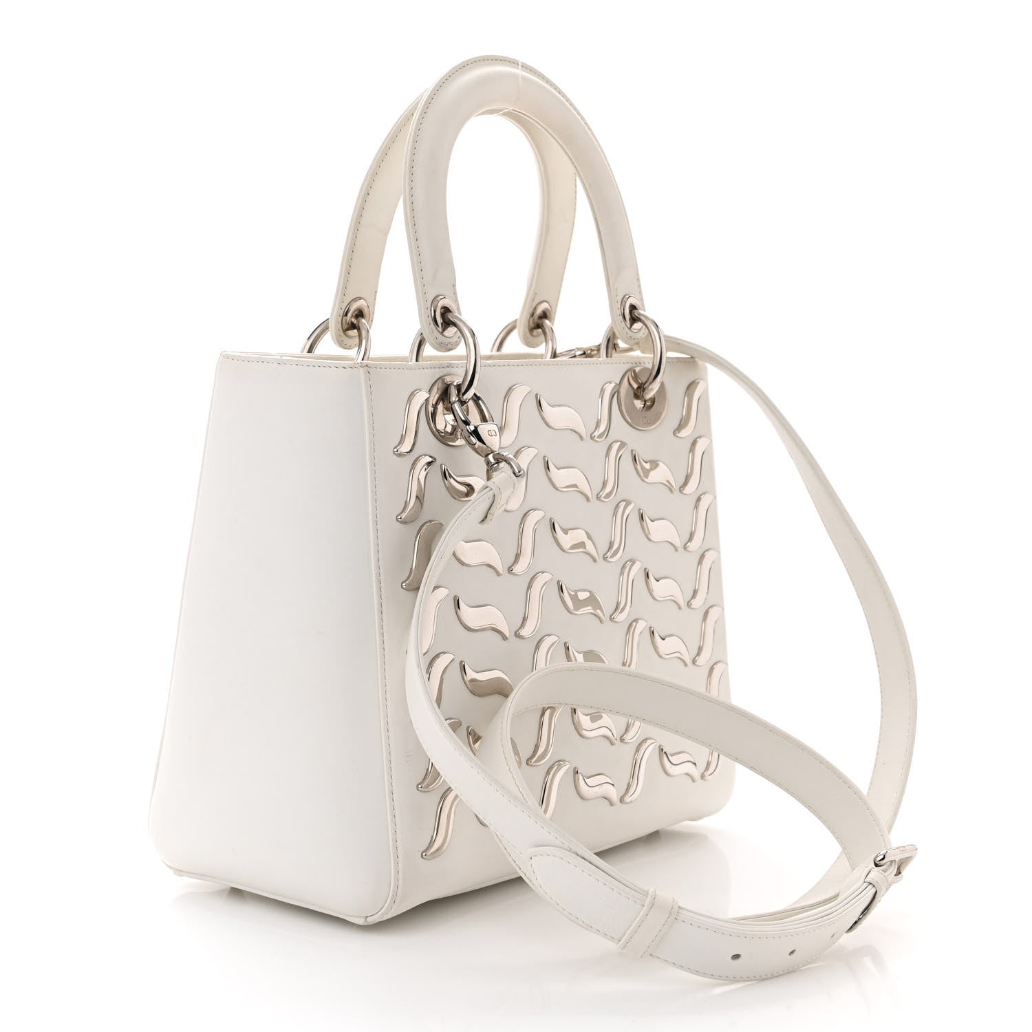 Christian Dior Calfskin Metal Embellished Medium Lady Dior White 3 of 11