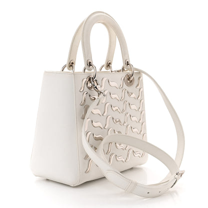 Christian Dior Calfskin Metal Embellished Medium Lady Dior White 3 of 11