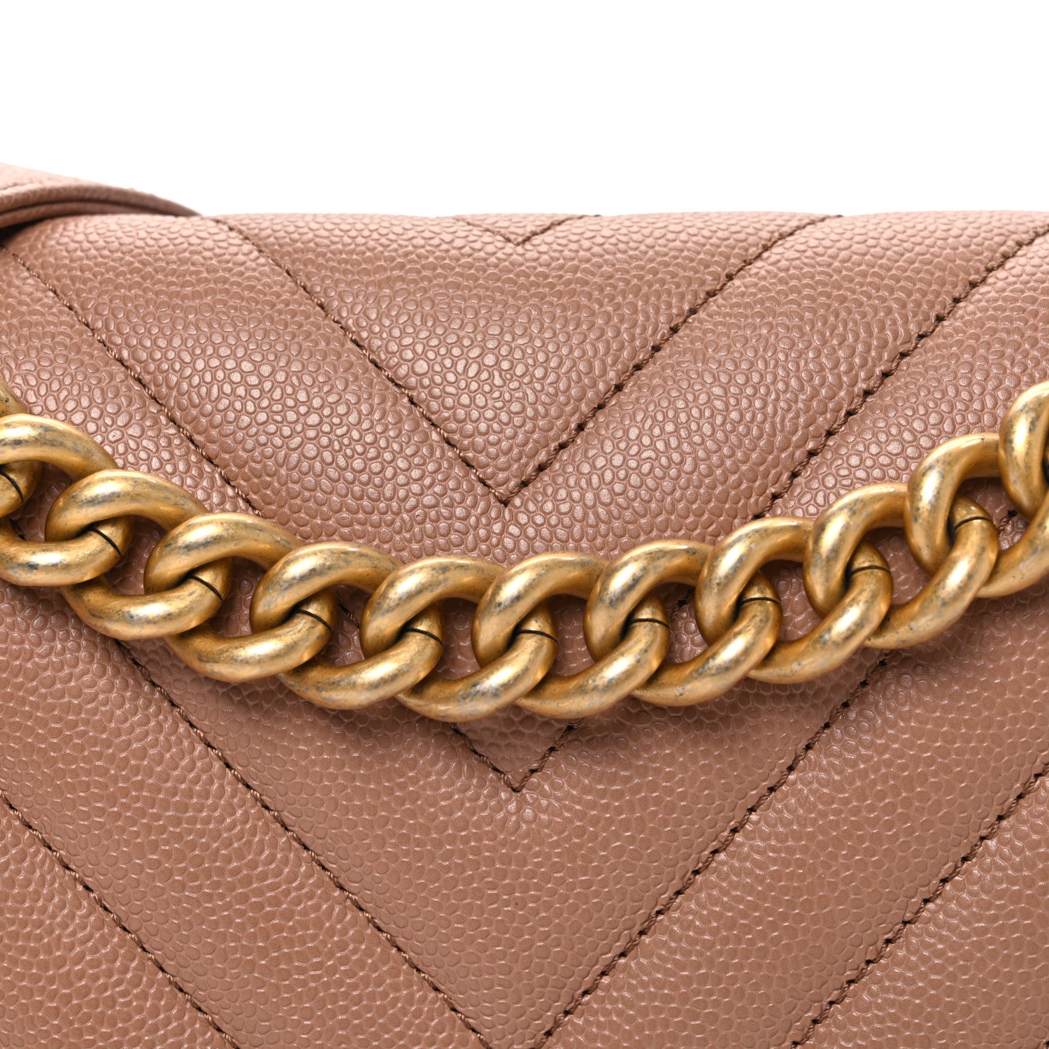 Chanel Caviar Chevron Quilted Medium Boy Flap Dark Beige 8 of 10