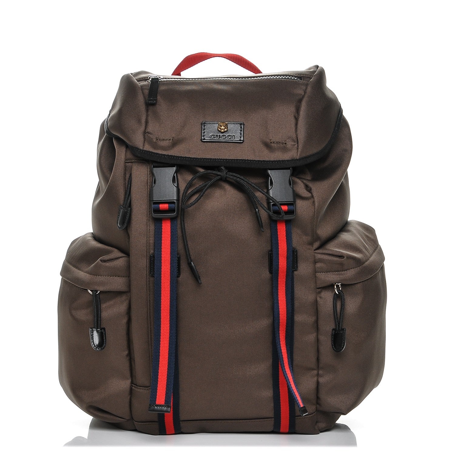 Gucci Techno Canvas Web Double Buckle Backpack Brown 1 of 7