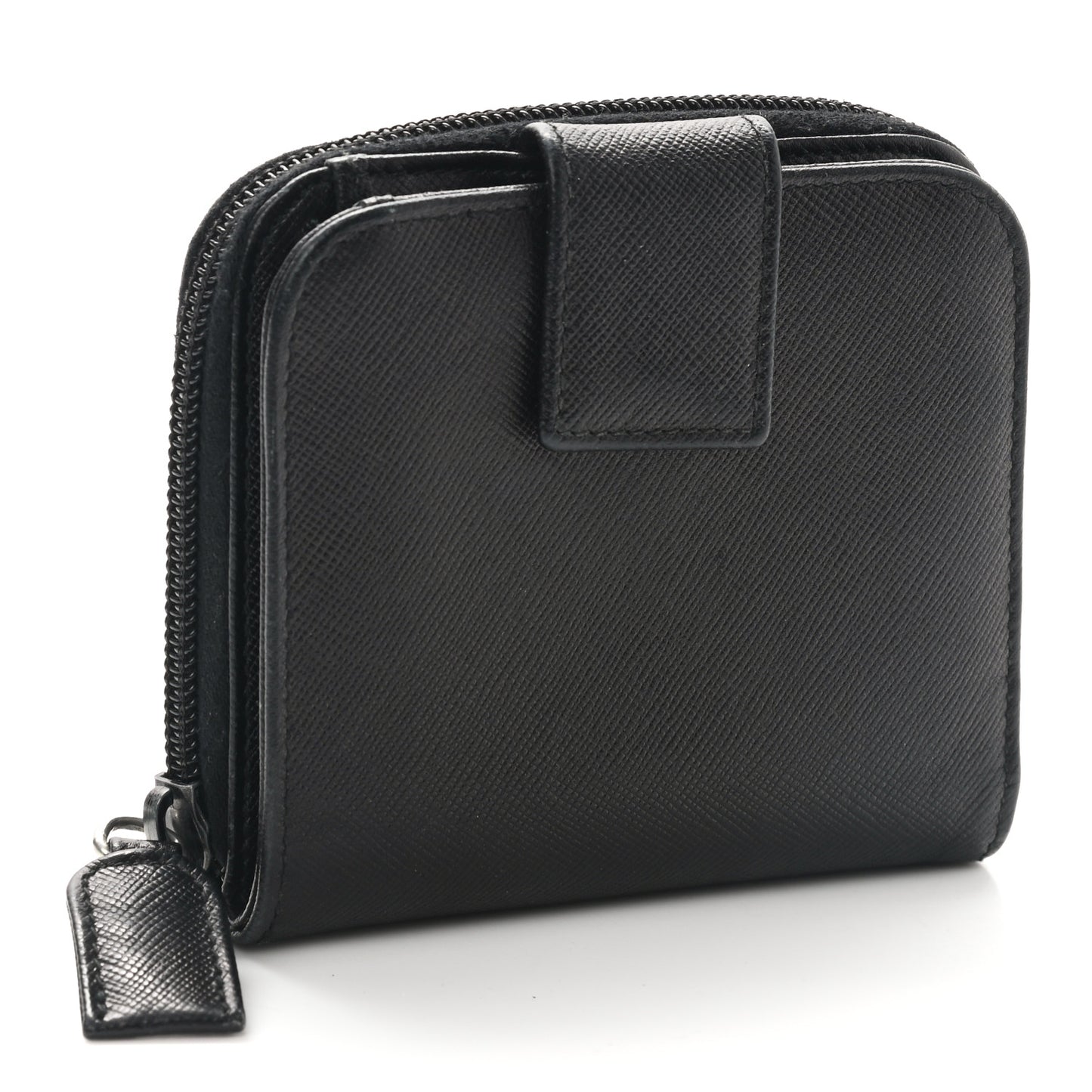 Saffiano Metal Compact Zip Around Wallet Black