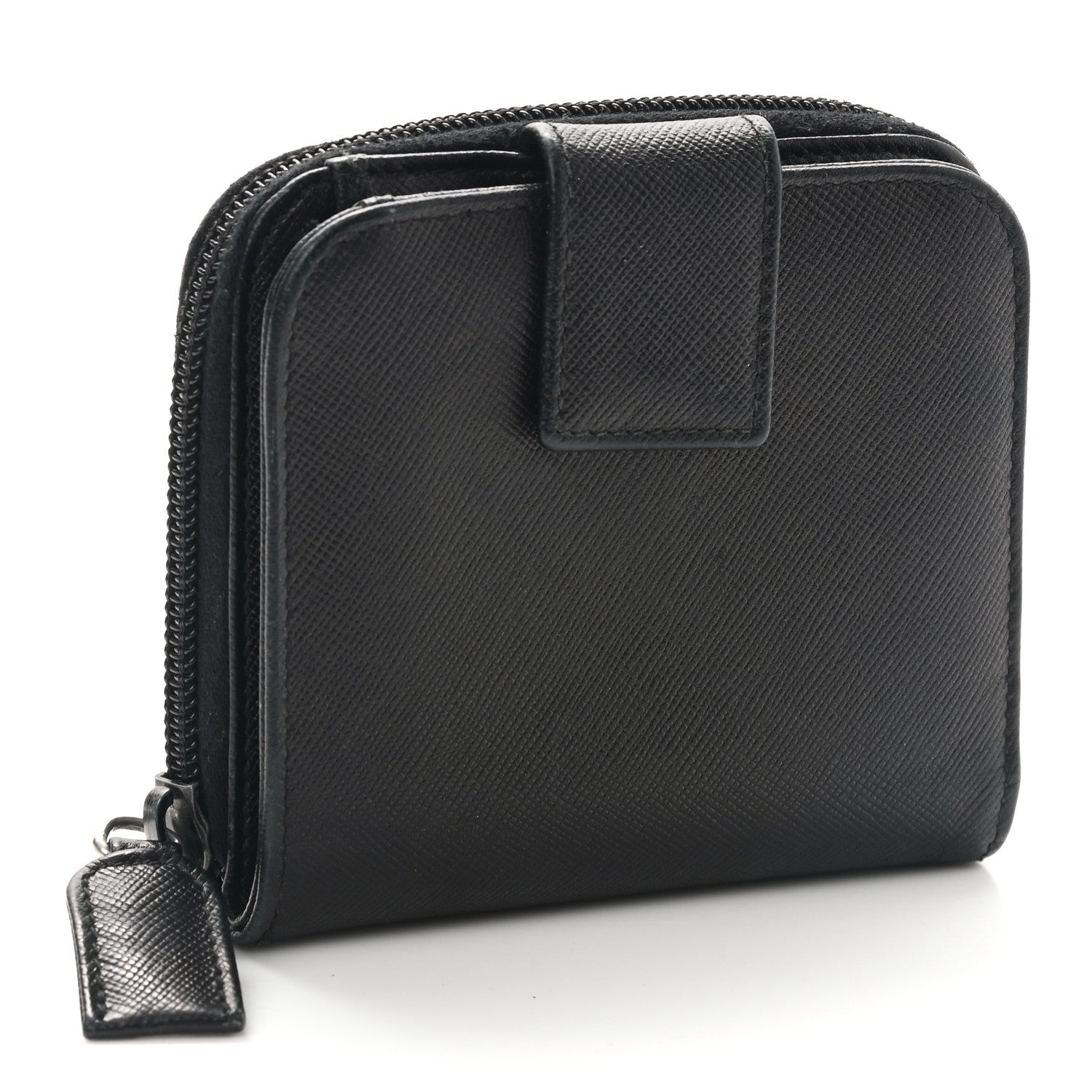 Prada Saffiano Metal Compact Zip Around Wallet Black 3 of 9