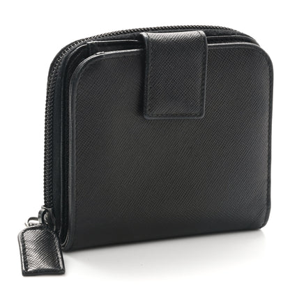 Prada Saffiano Metal Compact Zip Around Wallet Black 3 of 9