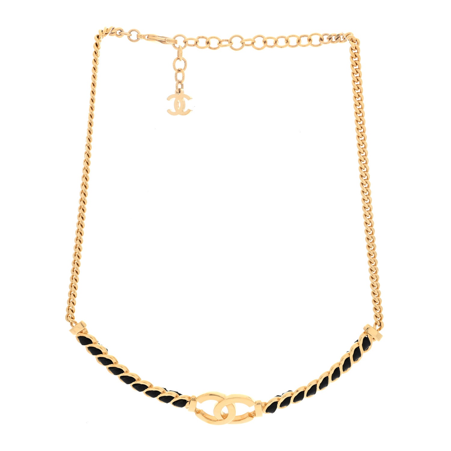 Chanel Metal Lambskin Chain CC Choker Necklace Black Gold 3 of 5