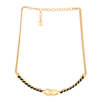 Chanel Metal Lambskin Chain CC Choker Necklace Black Gold 3 of 5