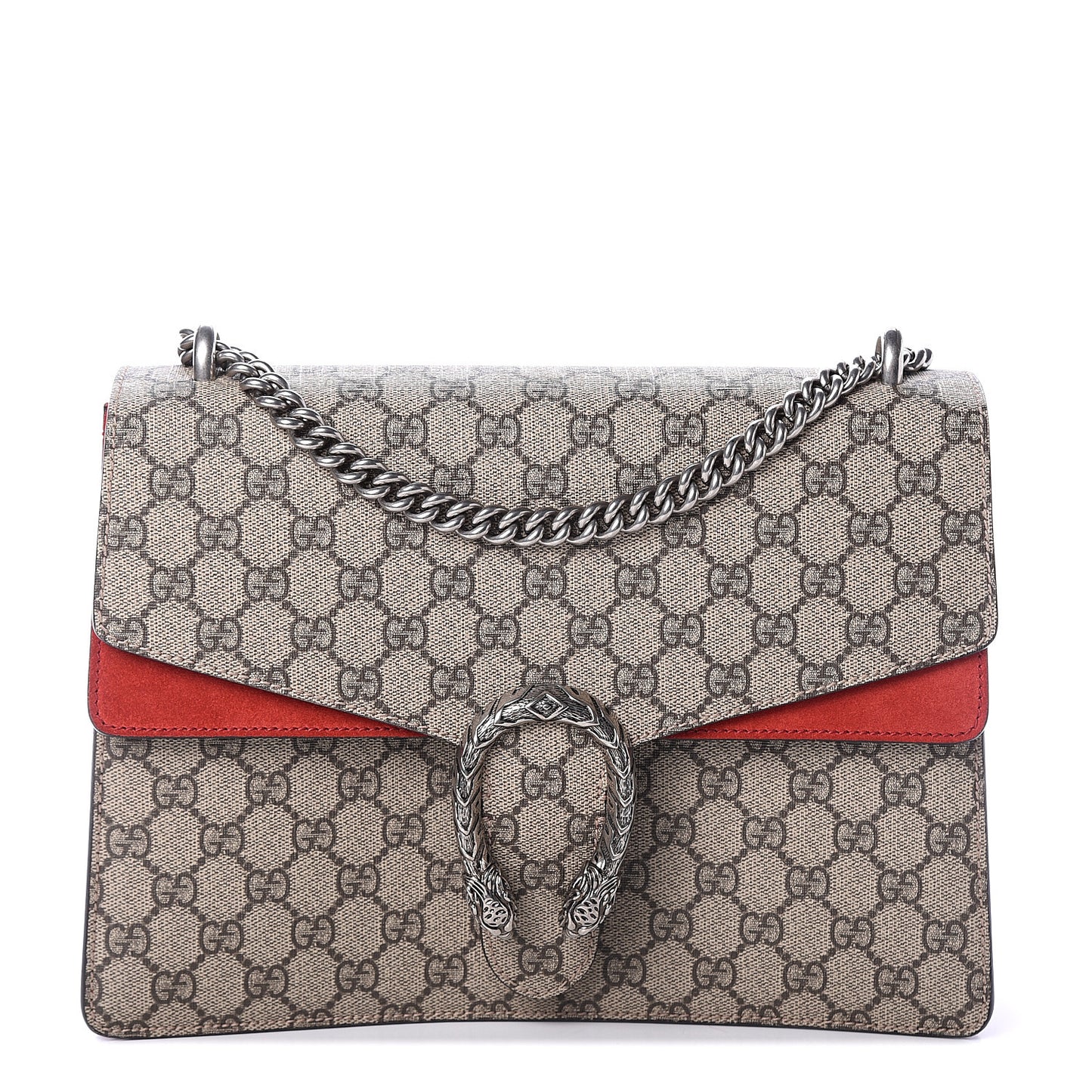 GG Supreme Monogram Suede Cudu Medium Dionysus Shoulder Bag Beige Ebony Vulcanic Red