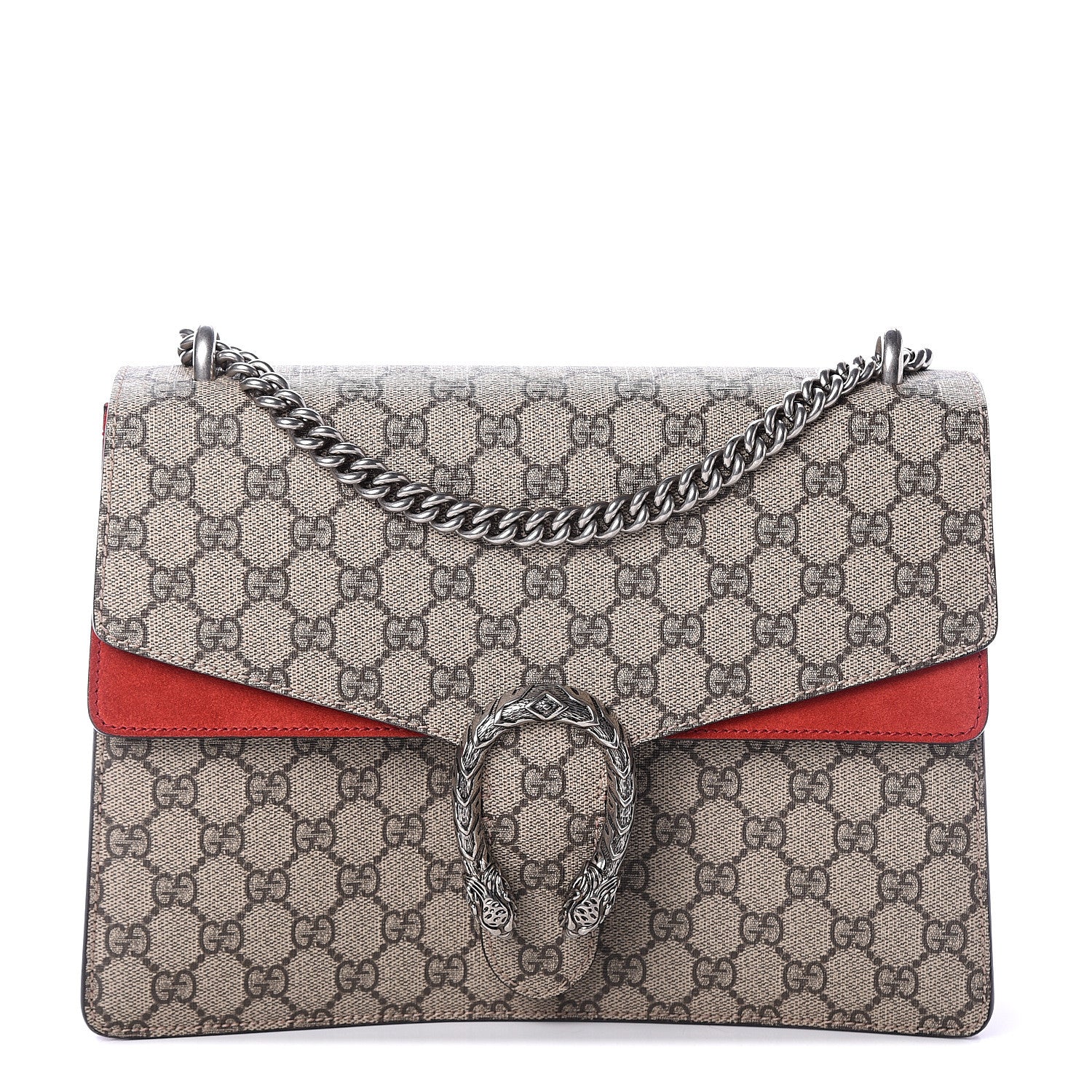 Gucci GG Supreme Monogram Suede Cudu Medium Dionysus Shoulder Bag Beige Ebony Vulcanic Red 1 of 8