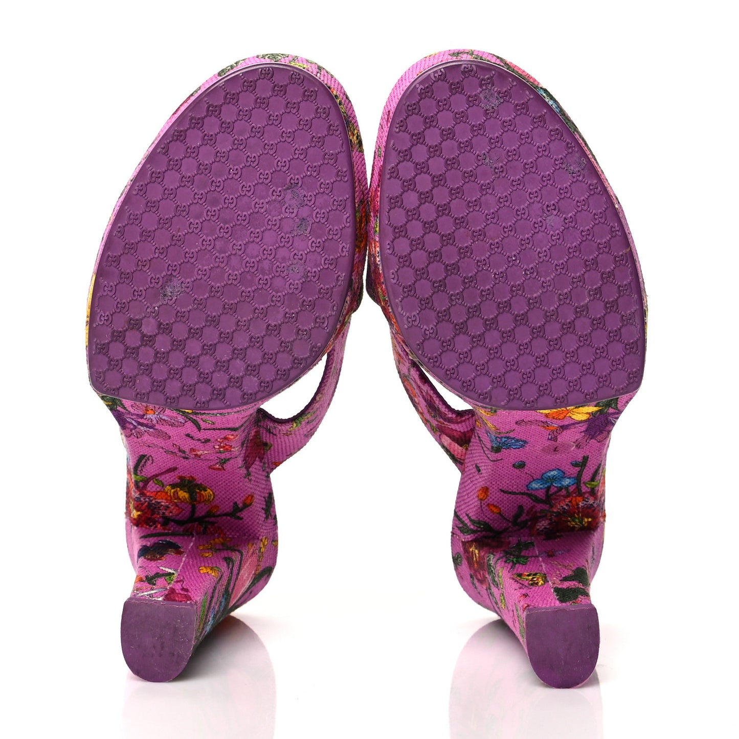 Canvas Floral Print Webby Crossover High Heel Slide Sandals 37 Cyclamin Multicolor