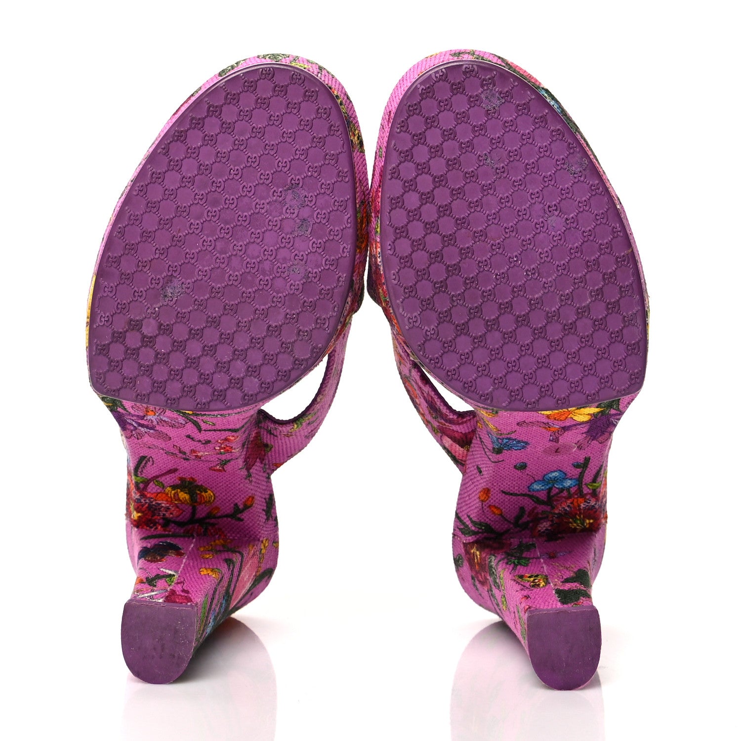 Gucci Canvas Floral Print Webby Crossover High Heel Slide Sandals 37 Cyclamin Multicolor 5 of 7