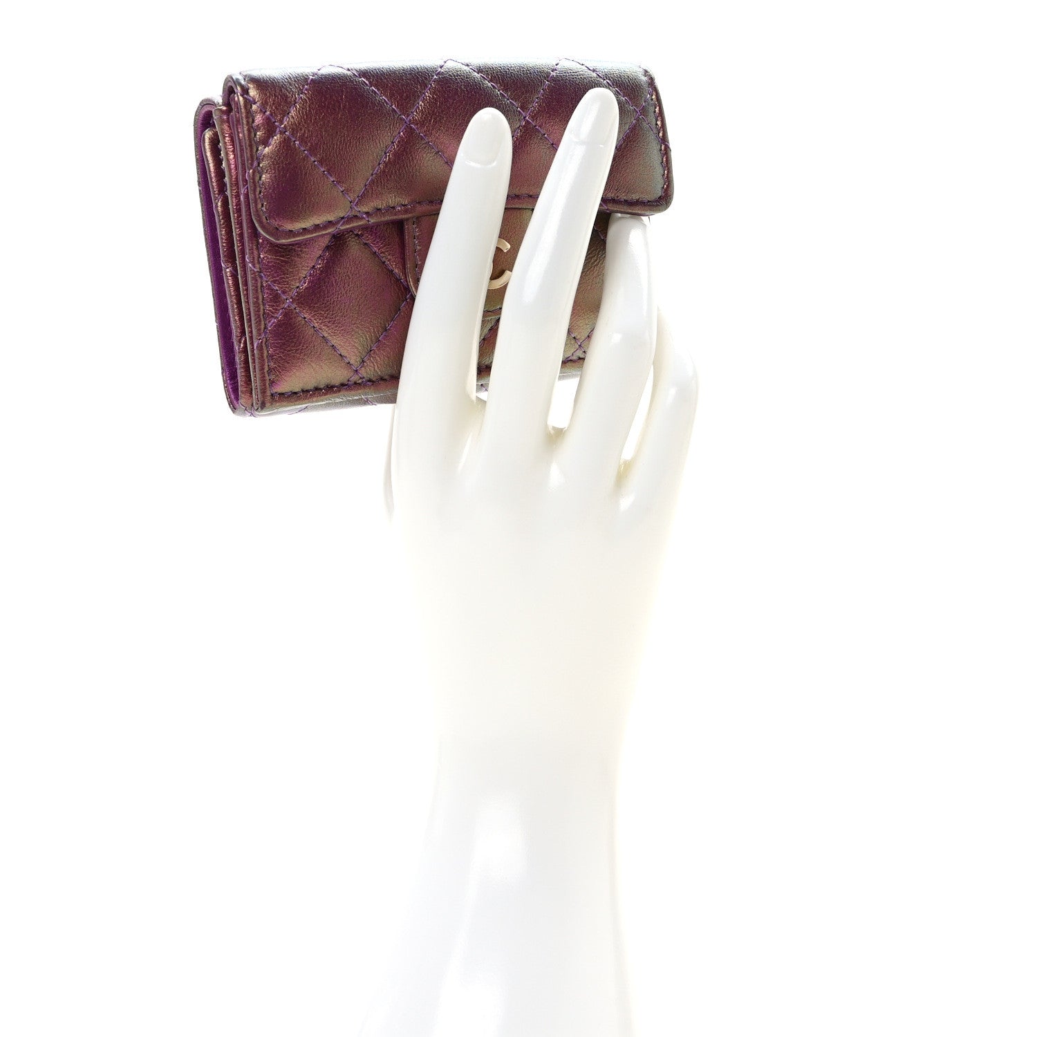 Chanel Iridescent Lambskin Quilted Double Flap Wallet Purple 2 of 11