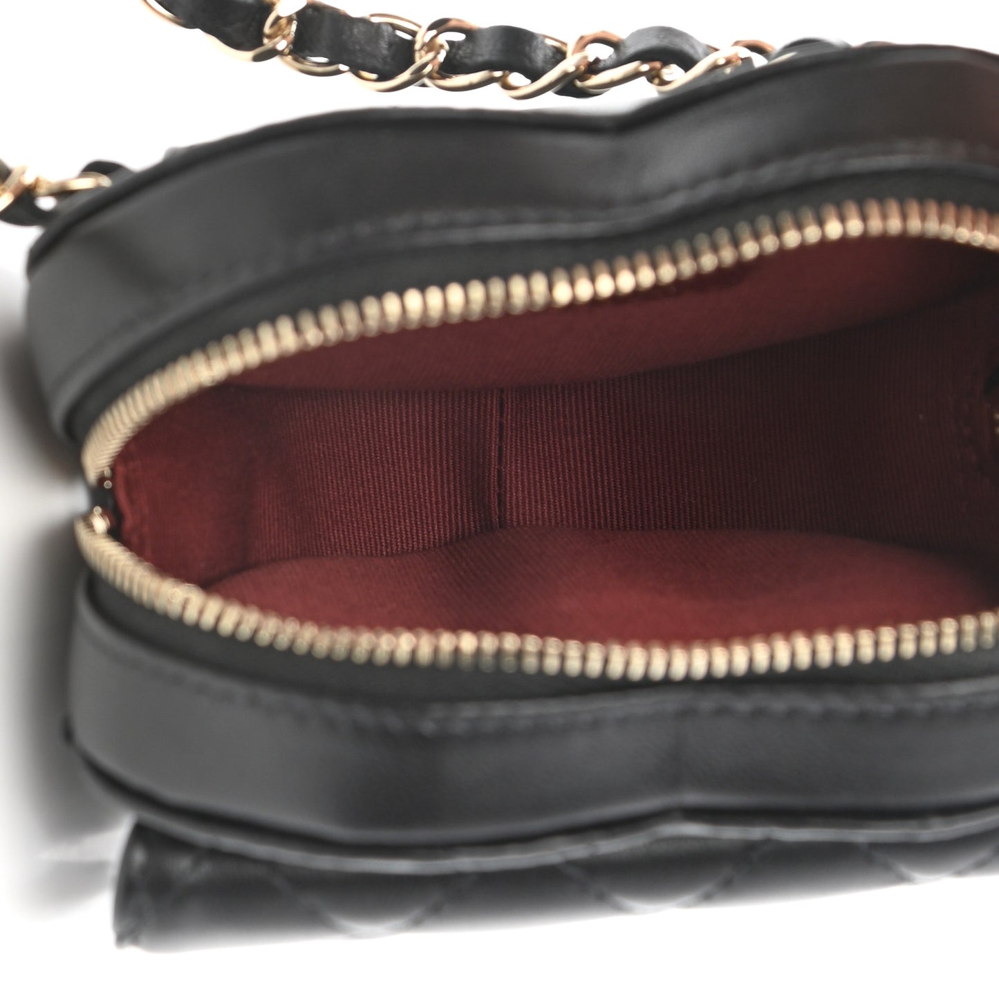 Lambskin Quilted CC In Love Heart Waist Belt Bag With Chain Black
