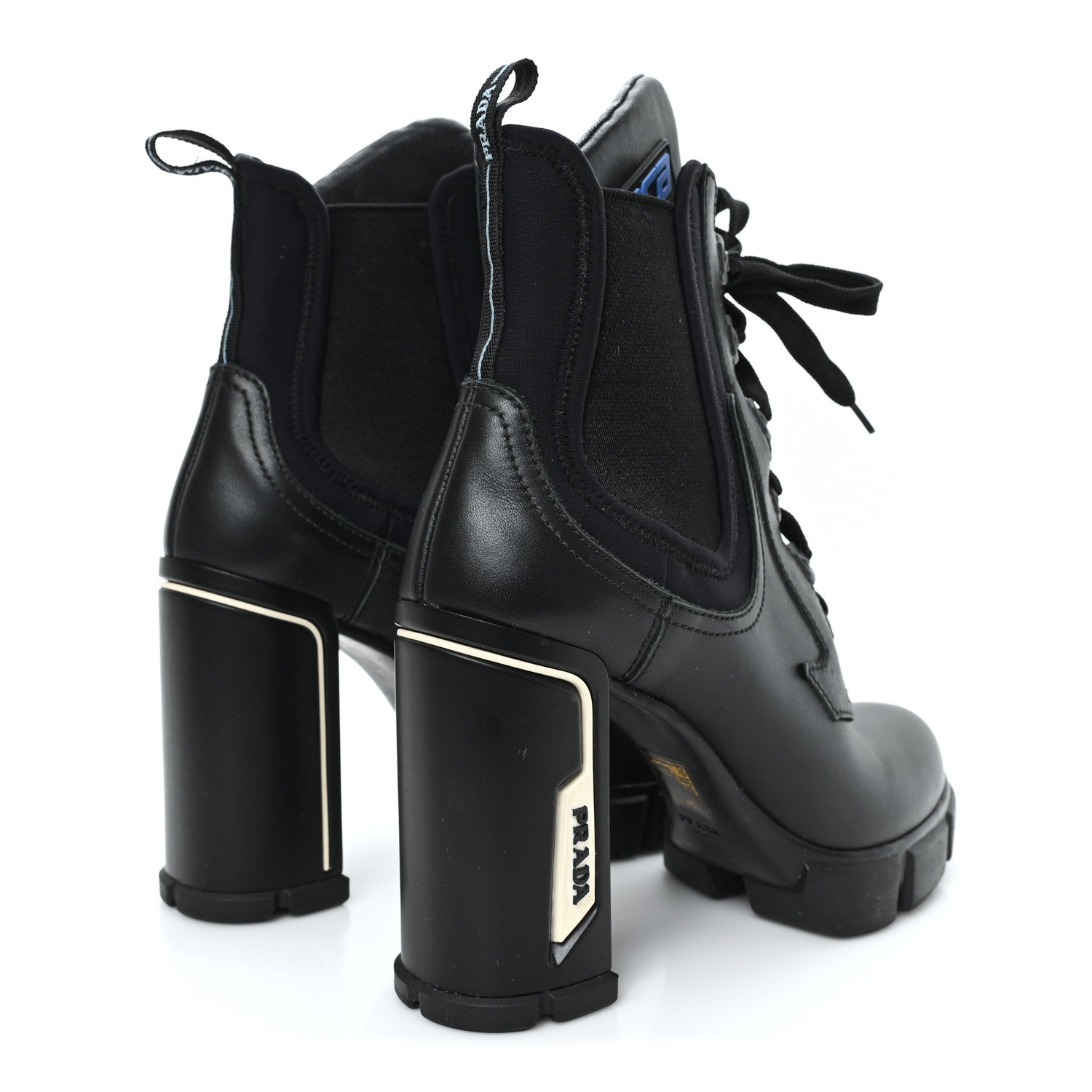 Prada Vitello Montana Neoprene Lace Up Chelsea 110mm Ankle Boots 39 Black 5 of 9