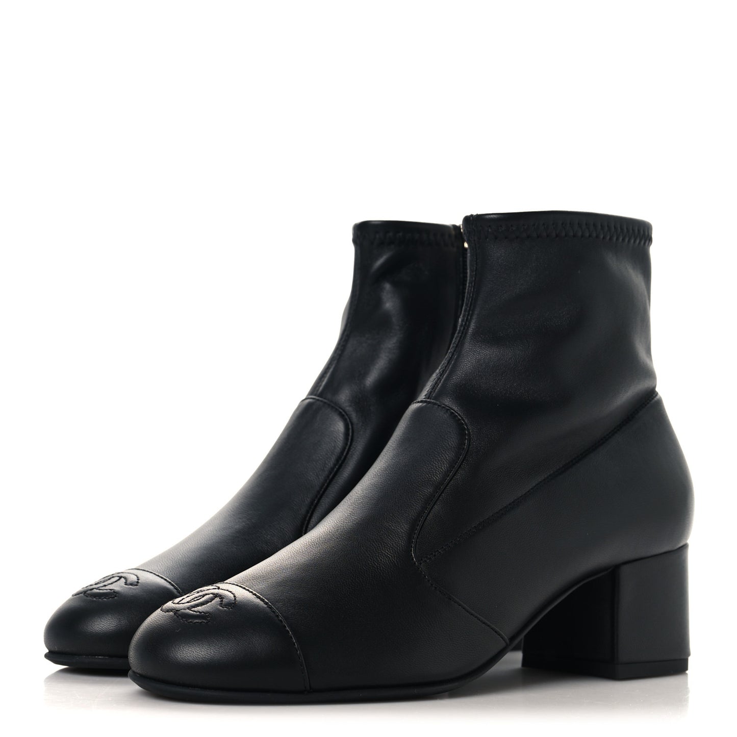 Stretch Lambskin Cap Toe CC Uniform Short Boots 36 Black