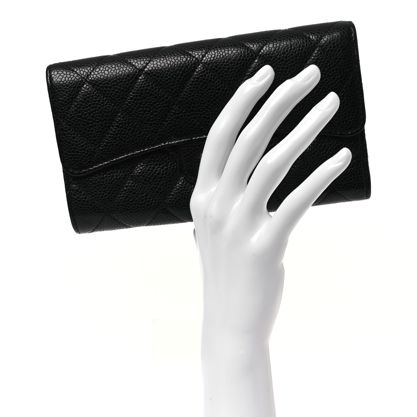 Caviar Quilted Large Gusset Flap Wallet Black