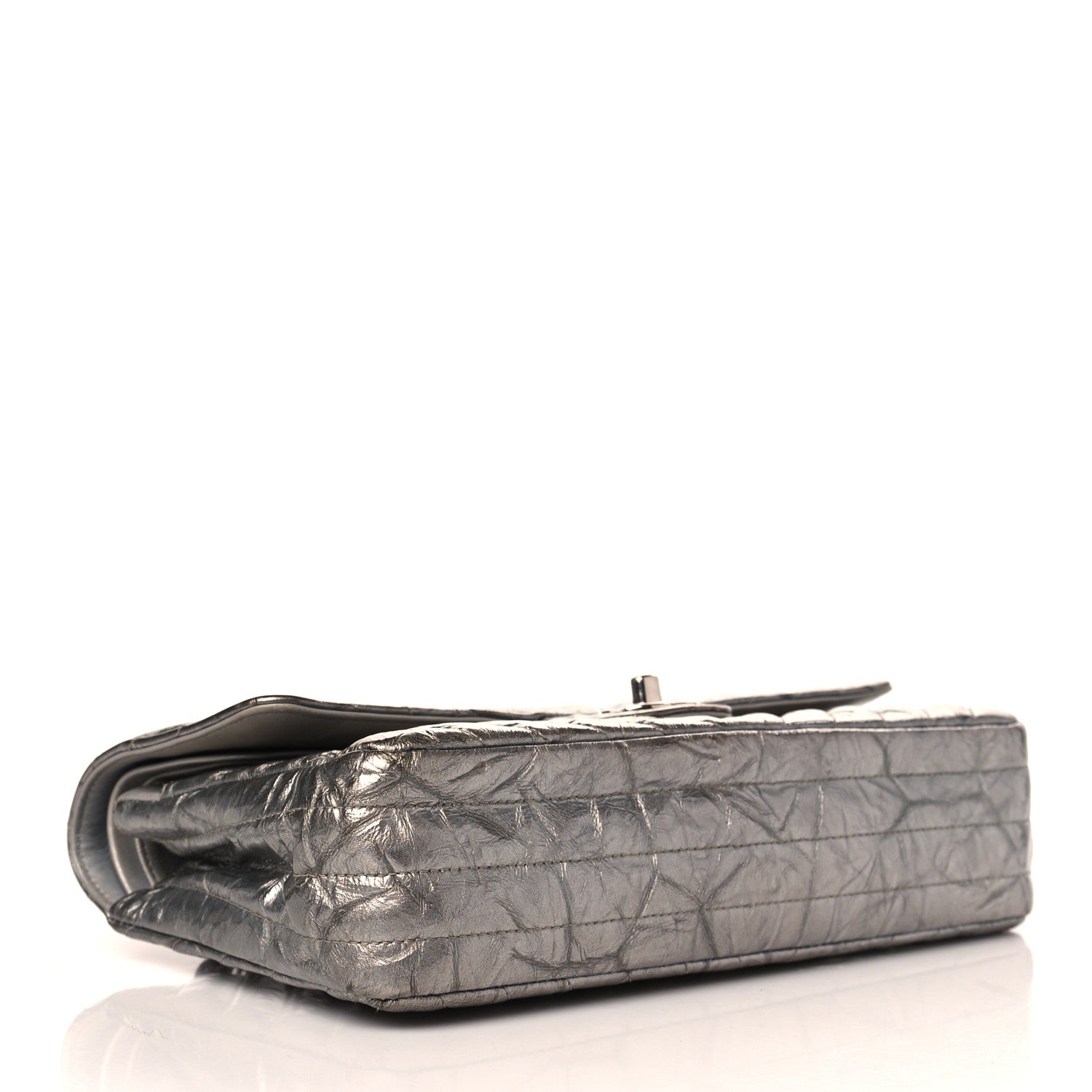 Chanel Metallic Patent Crumpled Calfskin Chevron Quilted Medium Double Flap Silver 3 of 13
