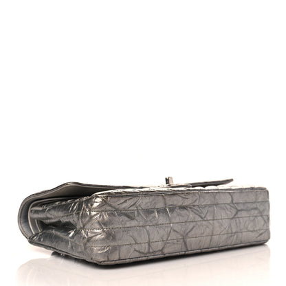 Chanel Metallic Patent Crumpled Calfskin Chevron Quilted Medium Double Flap Silver 3 of 13