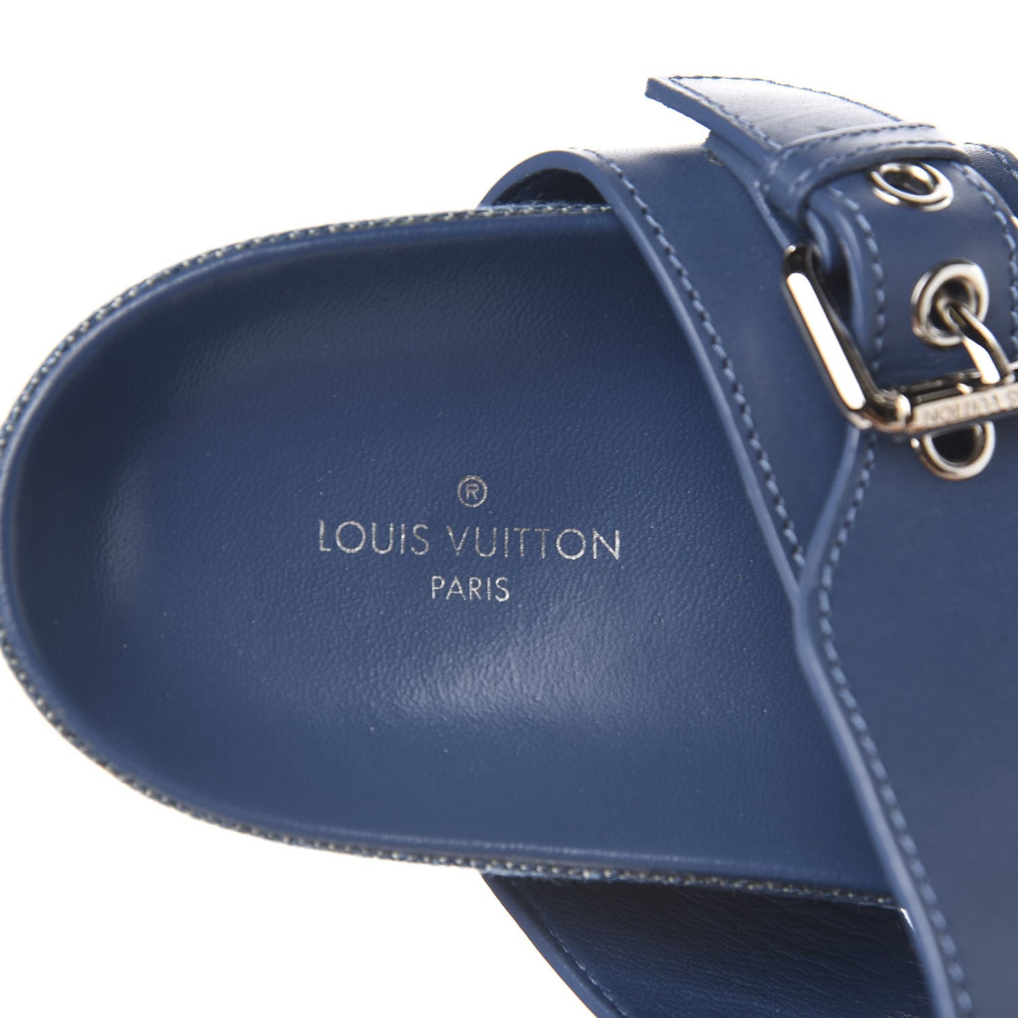 Monogram Denim Bom Dia Flat Mule Sandals 36 Blue