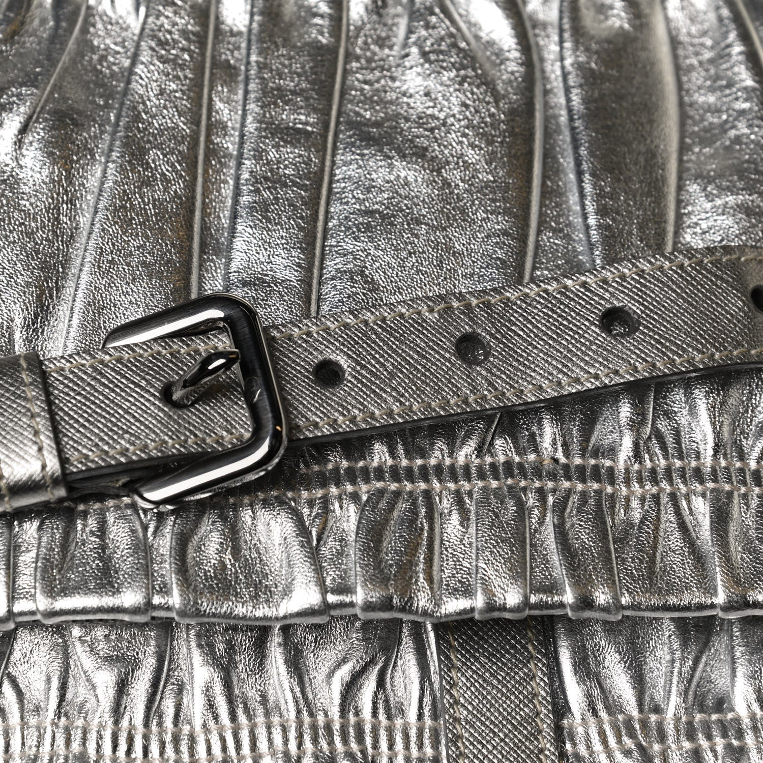 Prada Metallic Nappa Gaufre Messenger Tote Silver 13 of 14