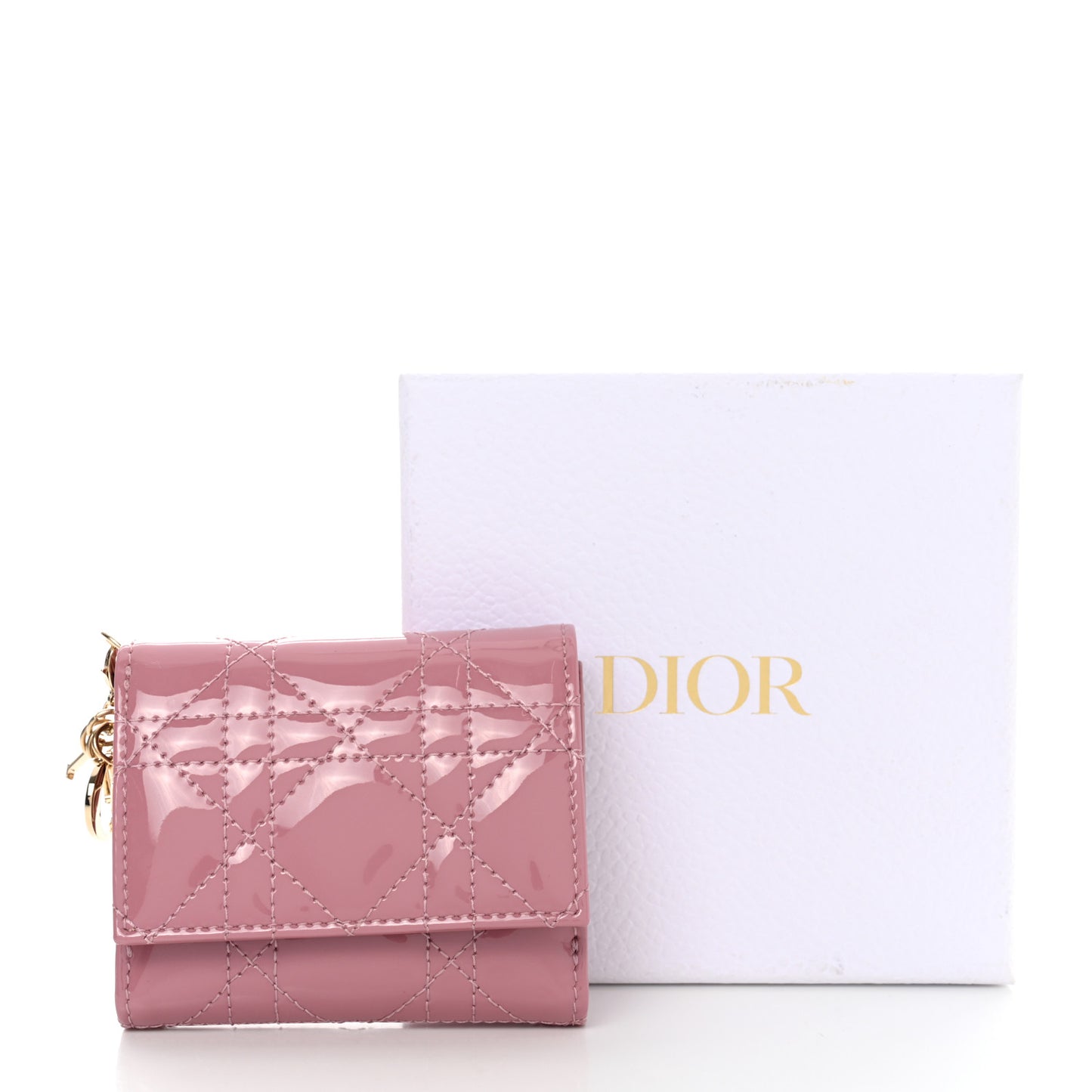 Patent Cannage Lady Dior Lotus Wallet Pink