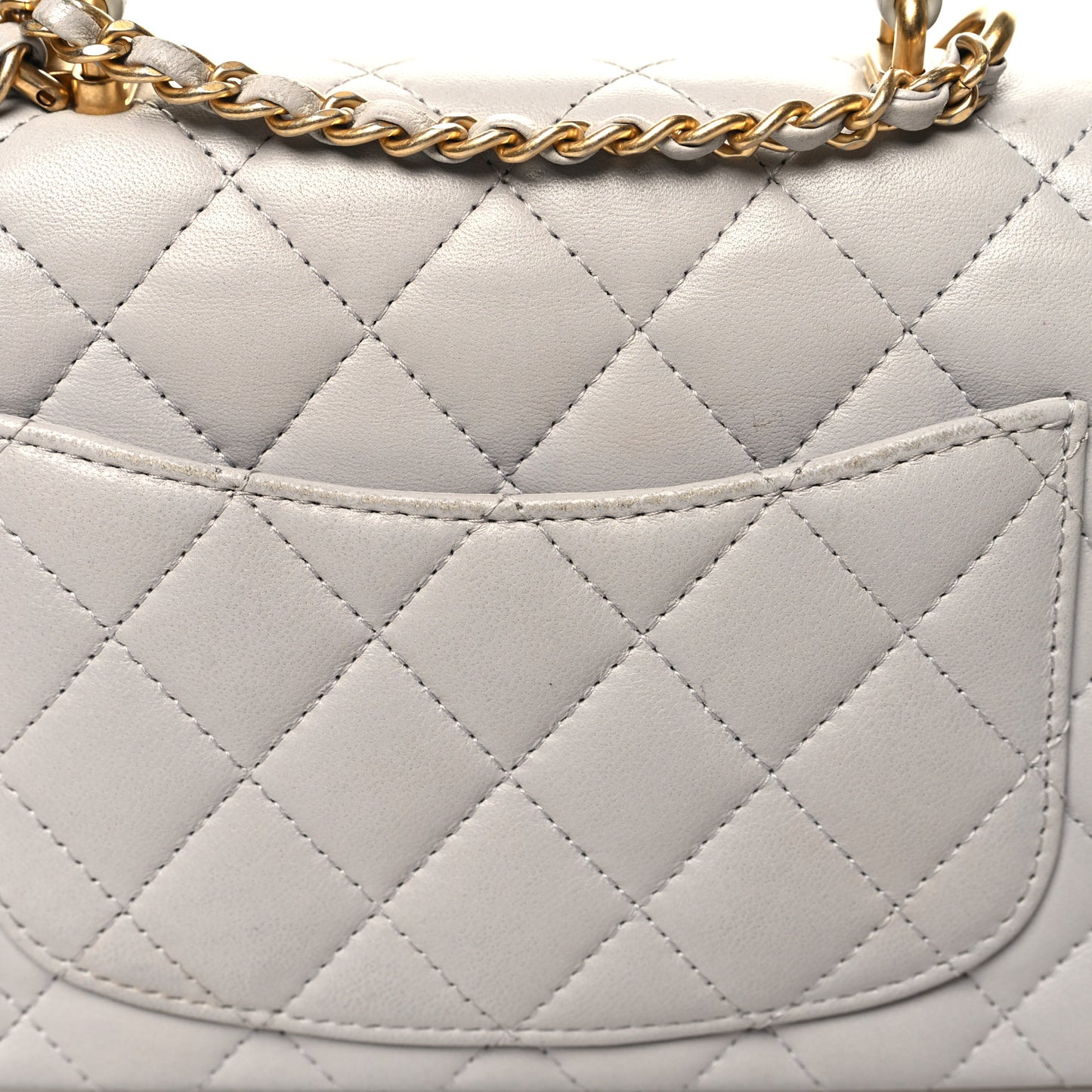 Lambskin Quilted Mini Top Handle Rectangular Flap Grey