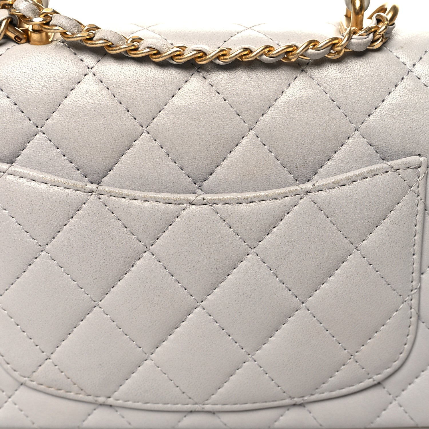 Chanel Lambskin Quilted Mini Top Handle Rectangular Flap Grey 14 of 16