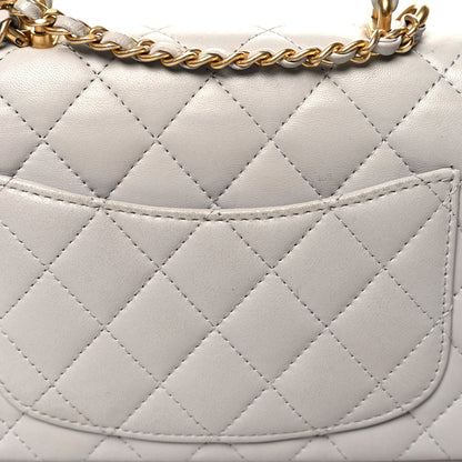 Chanel Lambskin Quilted Mini Top Handle Rectangular Flap Grey 14 of 16