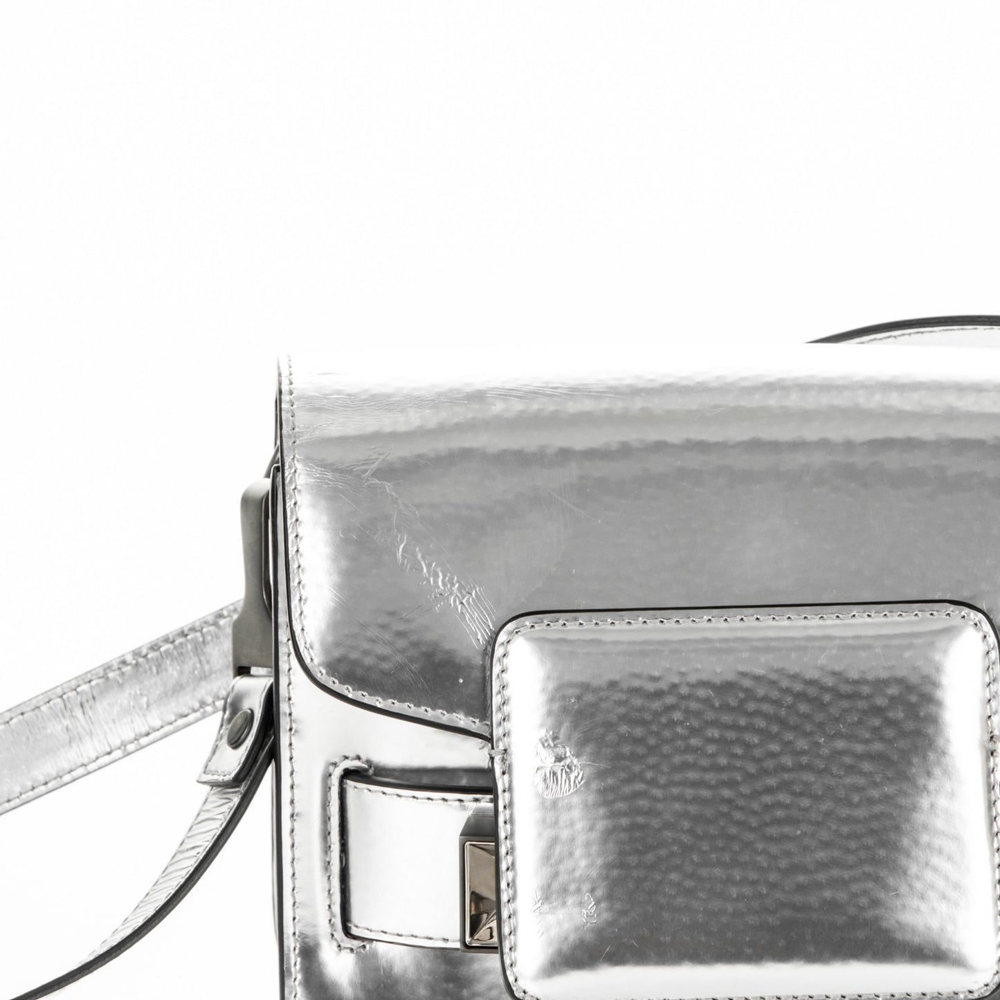 Metallic Patent Calfskin Tiny PS11 Shoulder Bag Silver