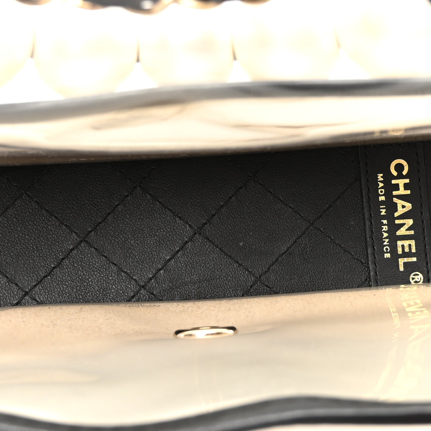 Lambskin PVC Sand By The Sea Flap With Pearl Strap Black