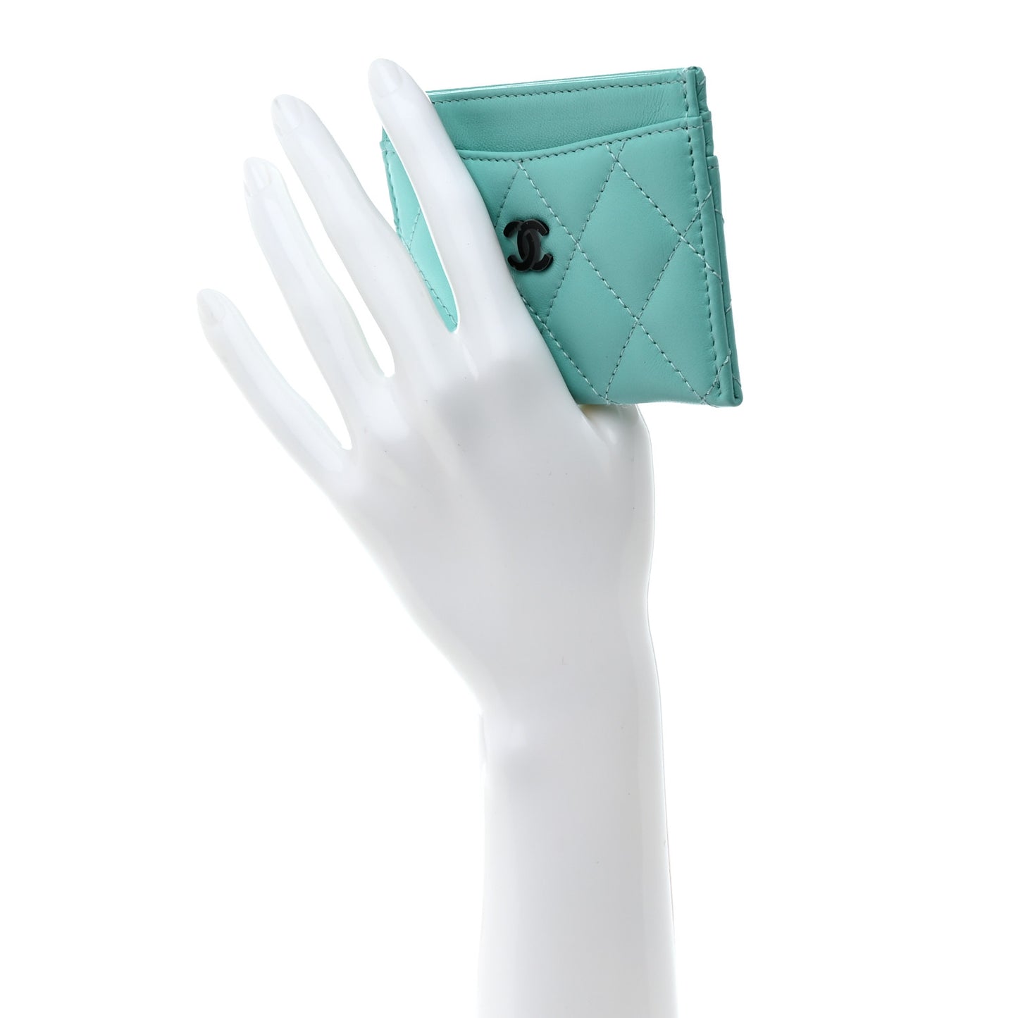 Lambskin Quilted Card Holder Turquoise