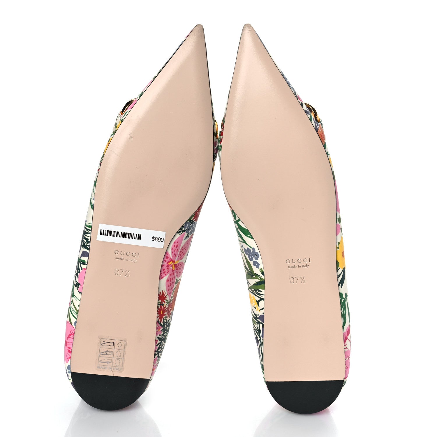 Gucci X KEN SCOTT Canvas Infinity Giardino d Apri Deva Horsebit Chain Embellished Flats 37.5 Ivory Pink 6 of 9