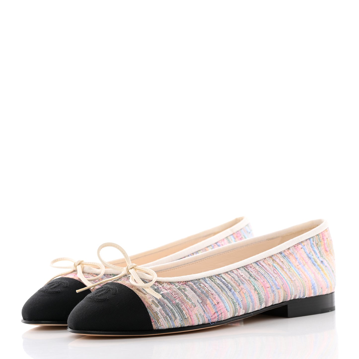 Tweed Grosgrain Cap Toe Ballerina Flats 36 Iridescent Multicolor