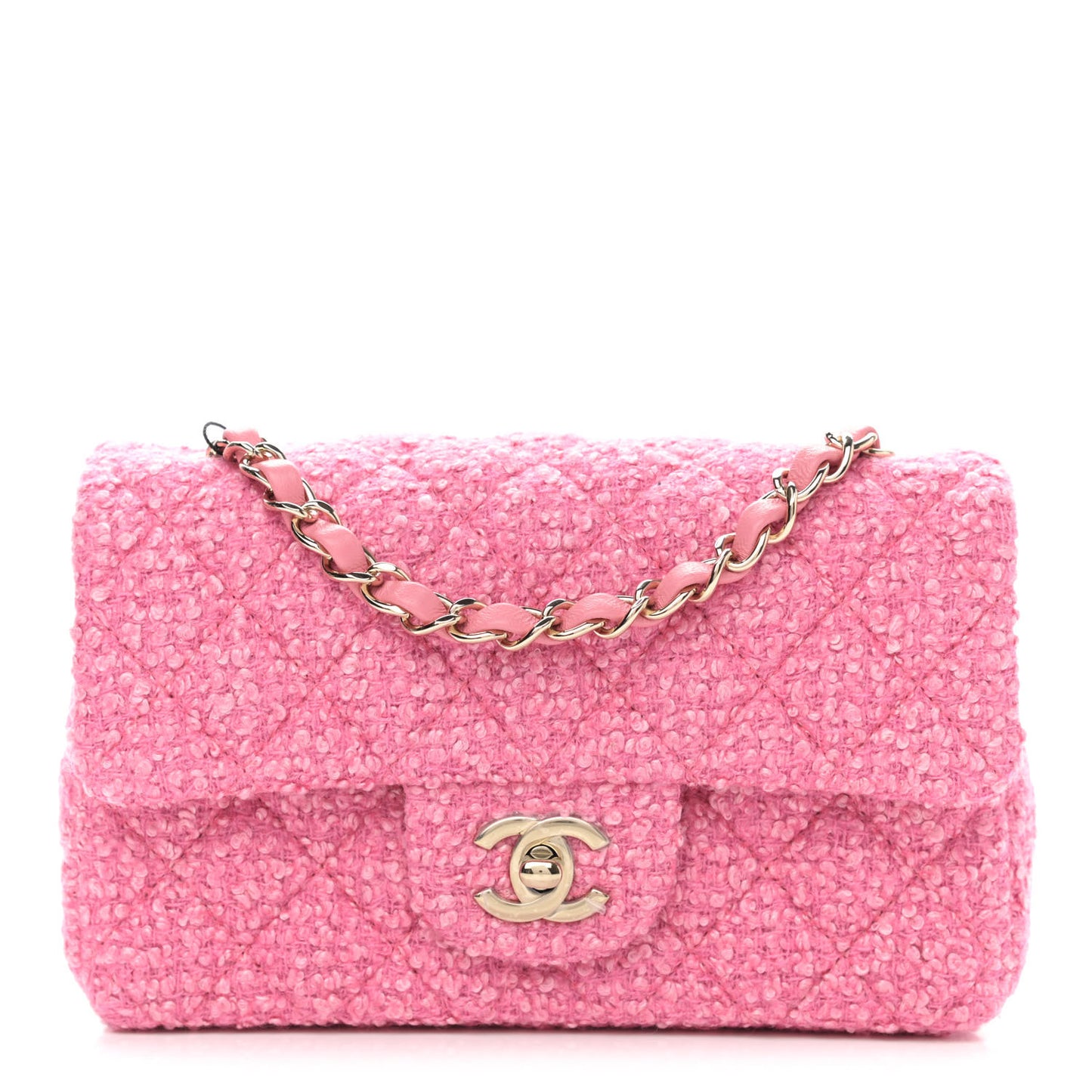 Wool Tweed Quilted Mini Rectangular Flap Dark Pink Fuchsia