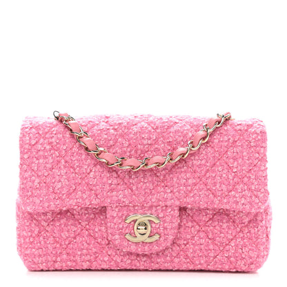 Chanel Wool Tweed Quilted Mini Rectangular Flap Dark Pink Fuchsia 1 of 10