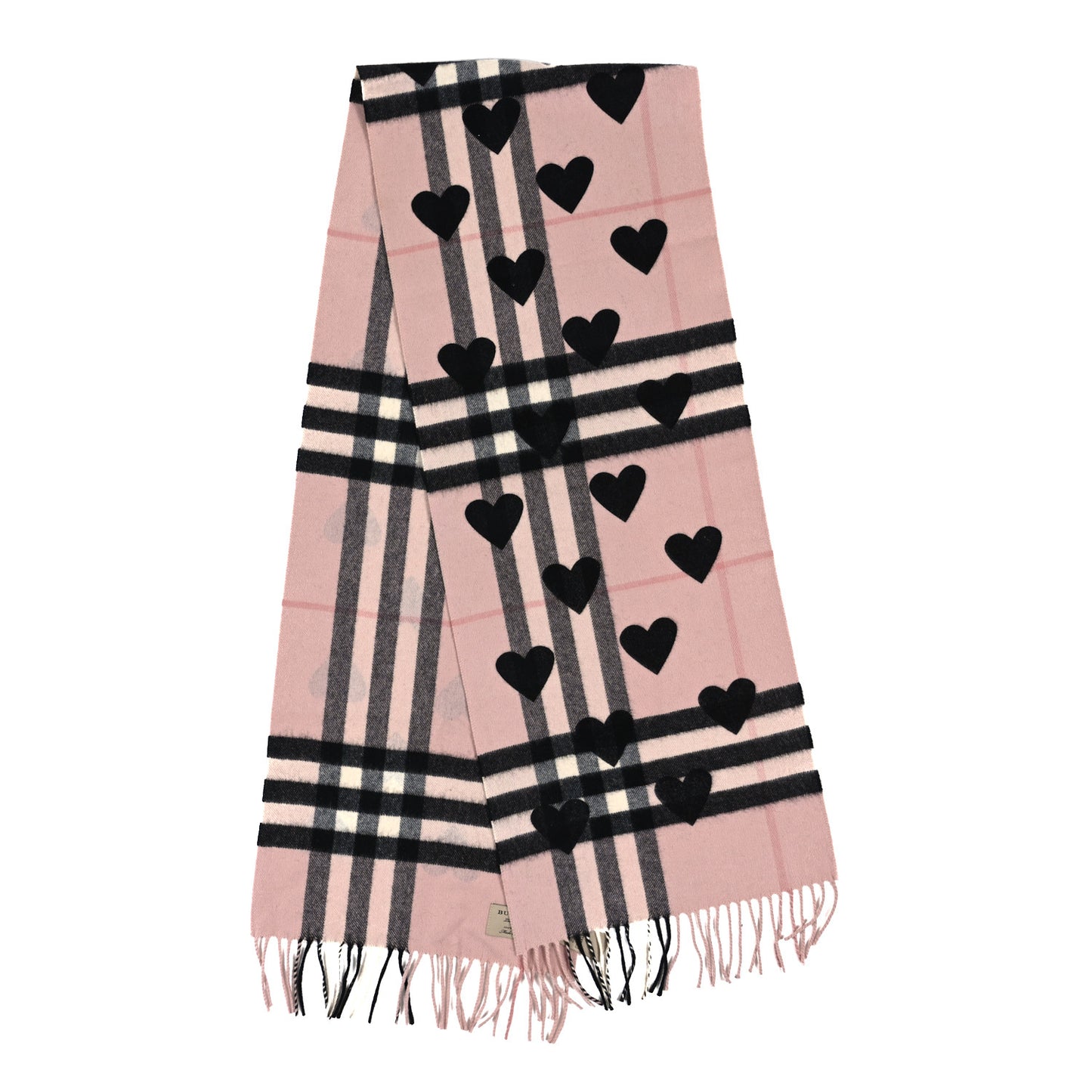 Cashmere Giant Heart Fringe Scarf Pink