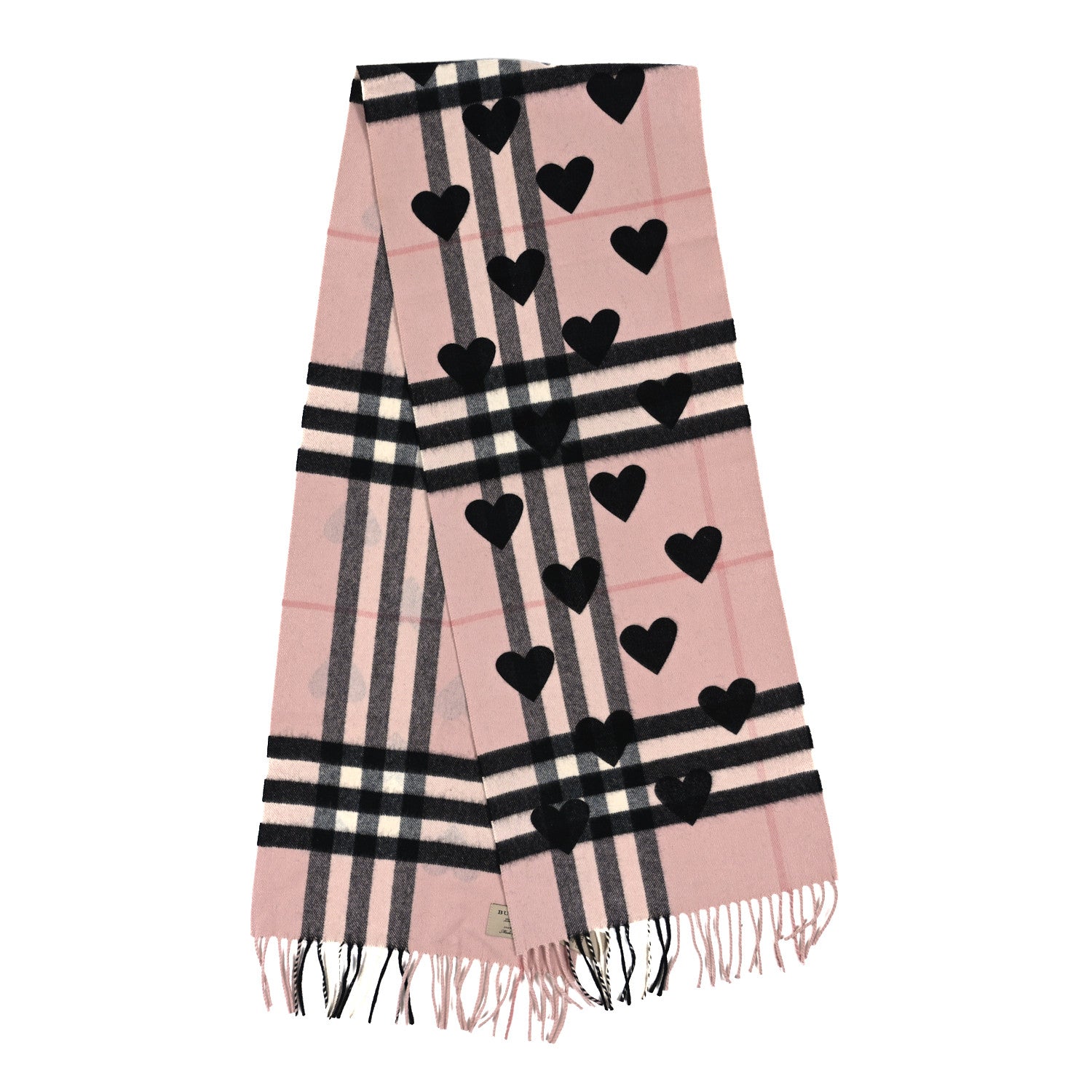 Burberry Cashmere Giant Heart Fringe Scarf Pink 2 of 3
