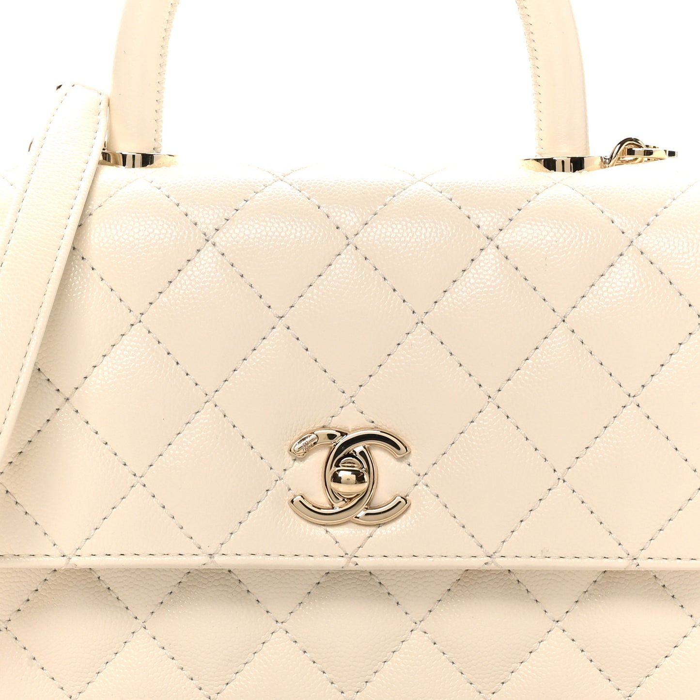 Caviar Quilted Mini Coco Handle Flap White