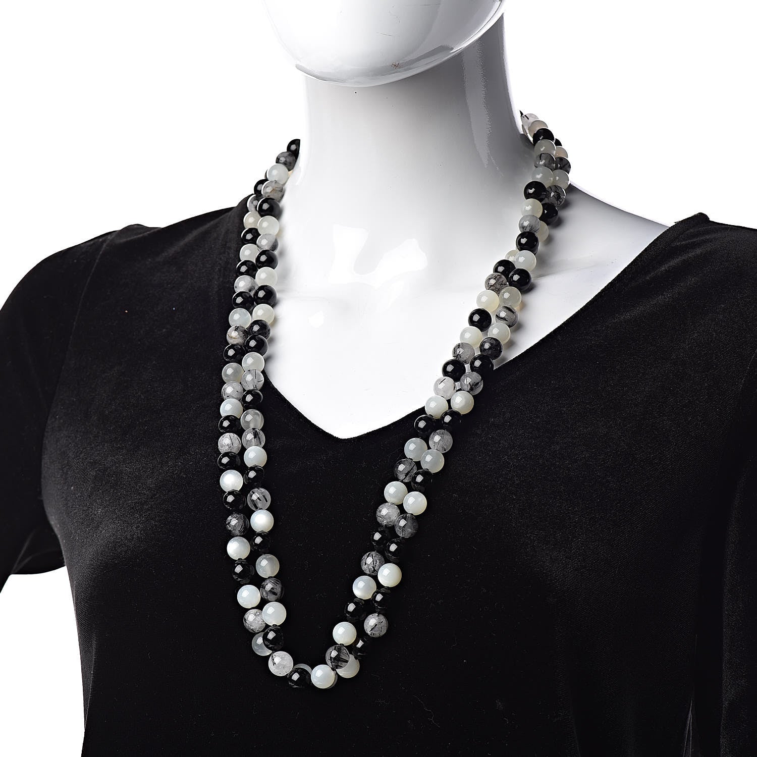 Tiffany Sterling Silver Black Onyx Tourmalinated Quartz Moonstone Bead Necklace 60" 2 of 5