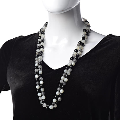 Tiffany Sterling Silver Black Onyx Tourmalinated Quartz Moonstone Bead Necklace 60" 2 of 5