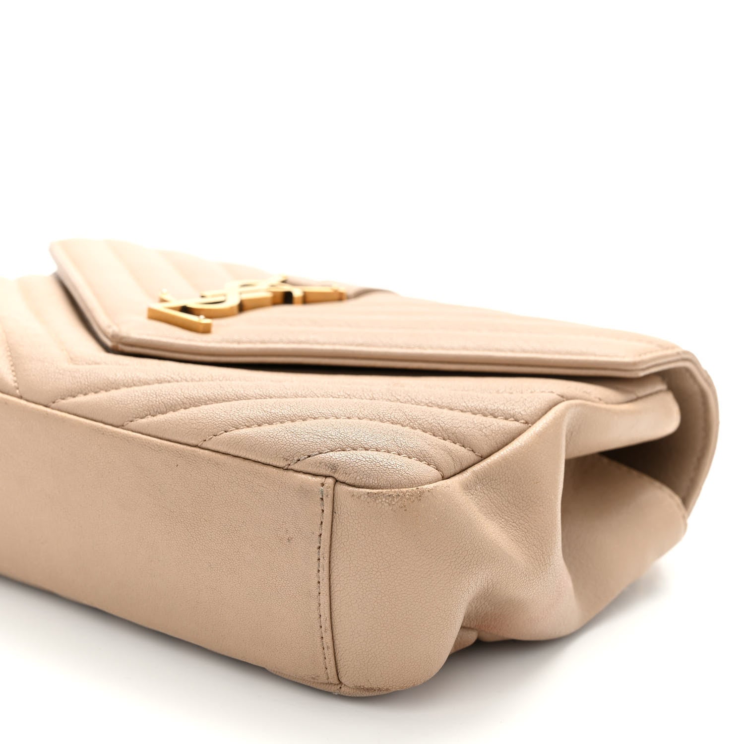 Saint Laurent Sheepskin Matelasse Chevron Monogram Medium College Bag Dark Beige 10 of 13