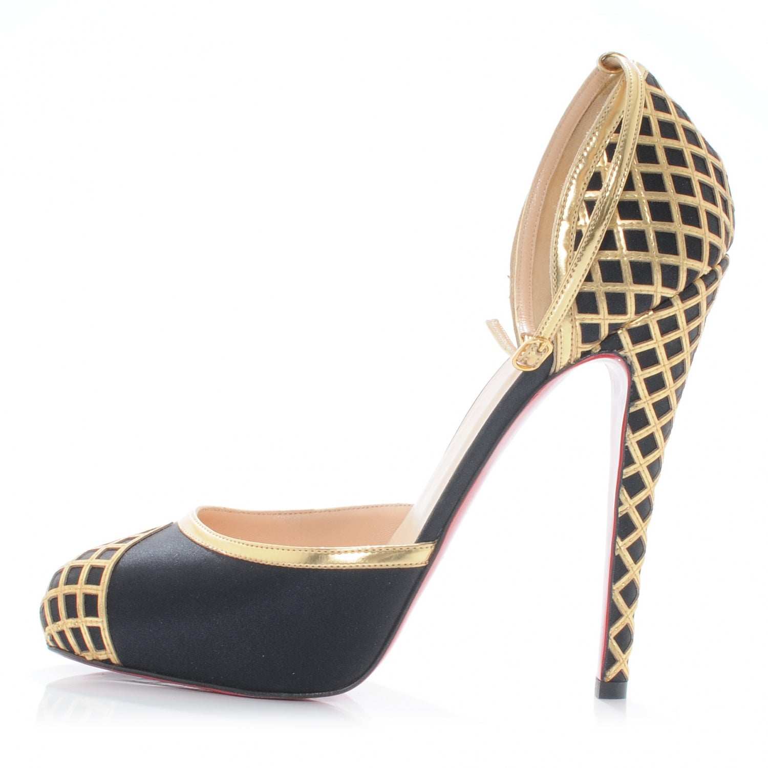Christian Louboutin Satin d'Orsay Annees Folles 140 Heels 39 Black Gold 1 of 6