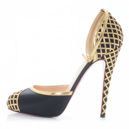 Christian Louboutin Satin d'Orsay Annees Folles 140 Heels 39 Black Gold 1 of 6