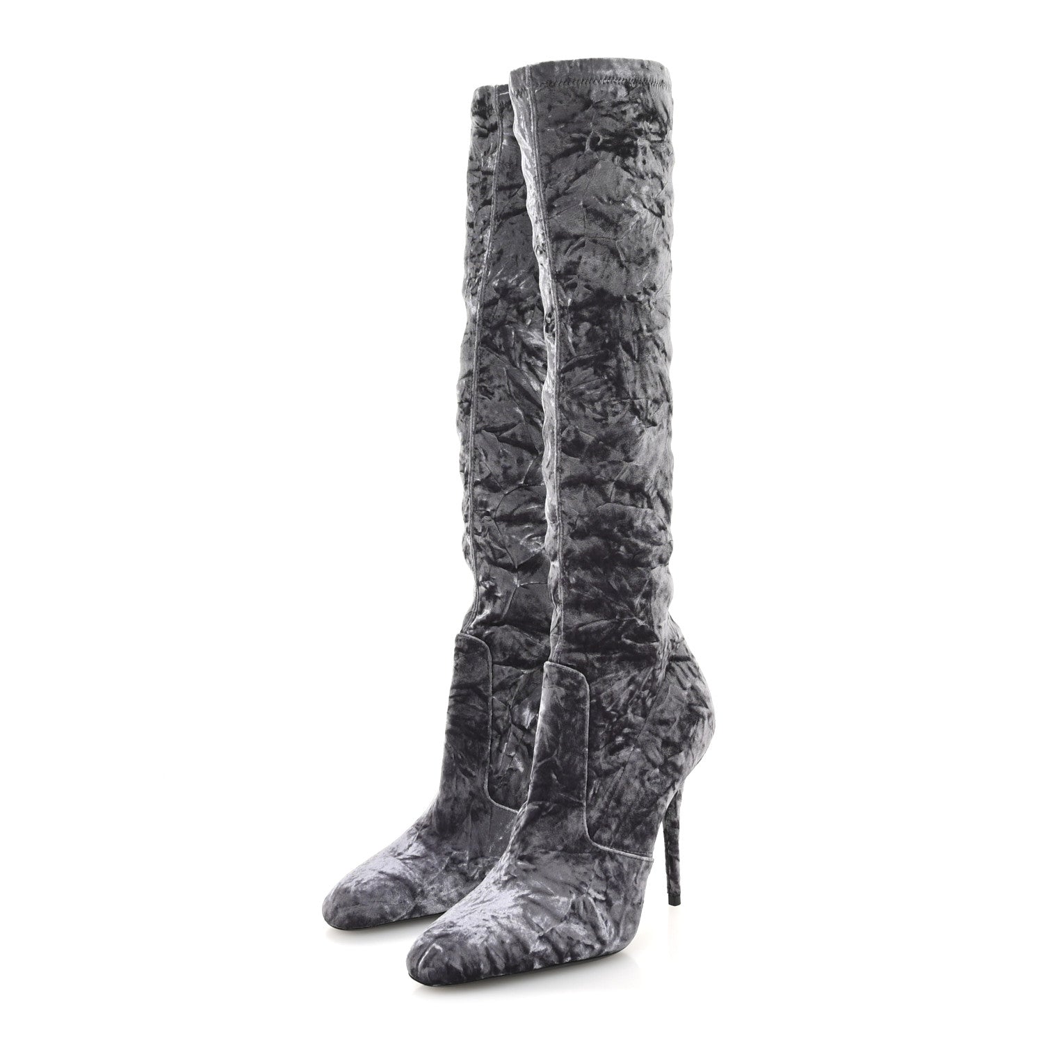 Saint Laurent Velvet Ella Knee High Boots 37.5 Cool Grey 4 of 7