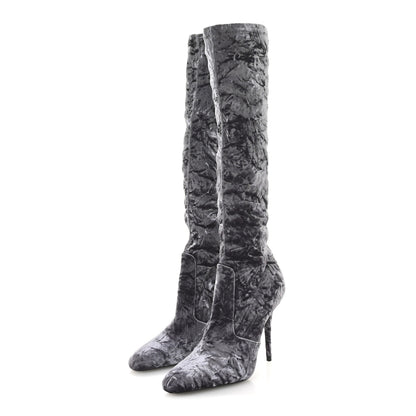 Saint Laurent Velvet Ella Knee High Boots 37.5 Cool Grey 4 of 7
