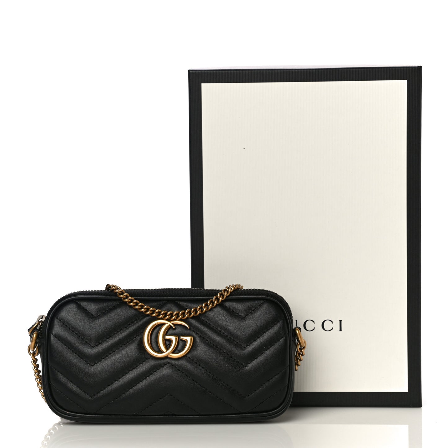 Calfskin Matelasse Mini GG Marmont Chain Crossbody Bag Black