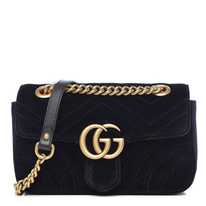 Gucci Velvet Matelasse Mini GG Marmont Shoulder Bag Black 1 of 9